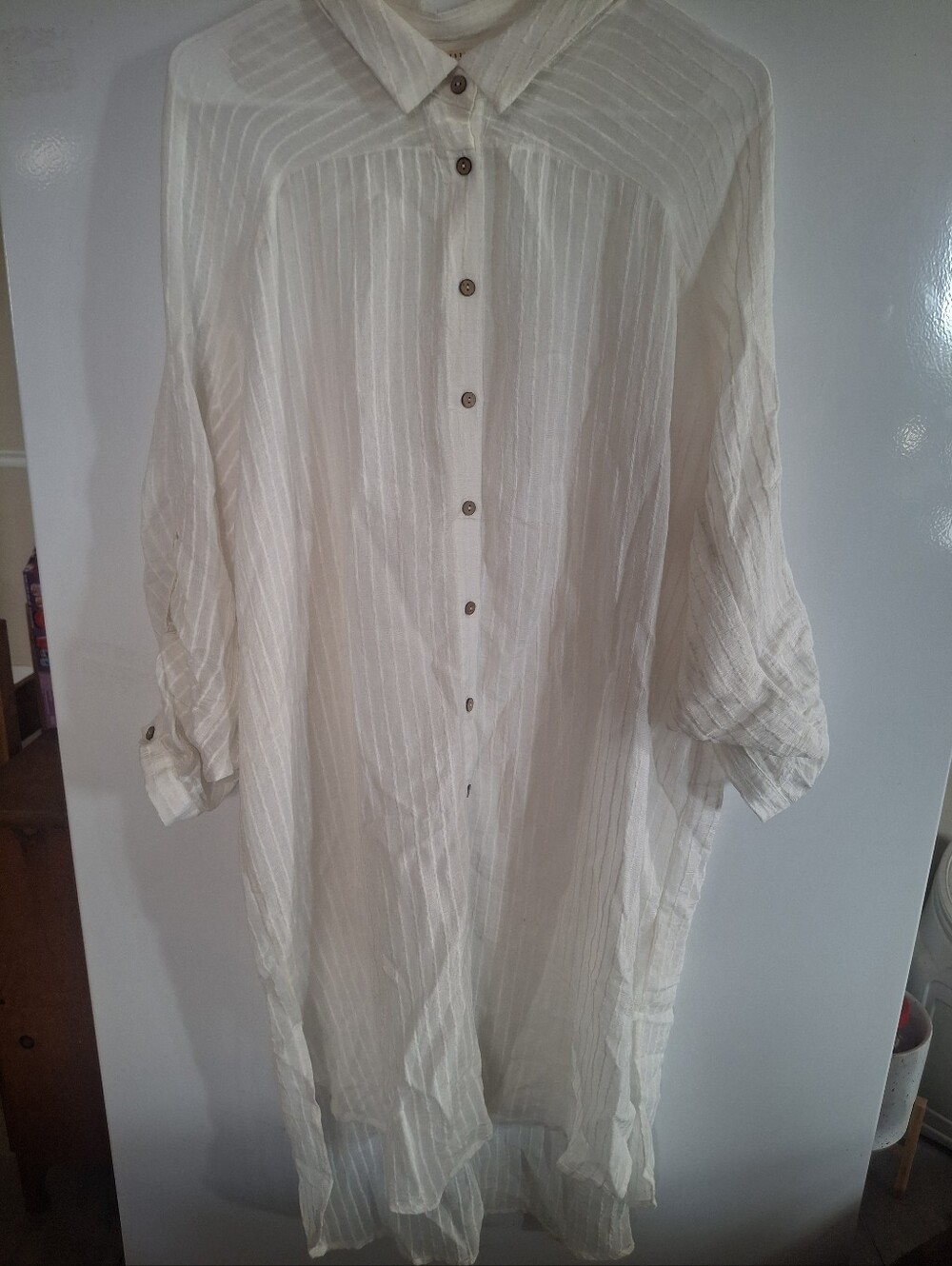 lovestitch Cream Pinstripe Button-Front Tunic